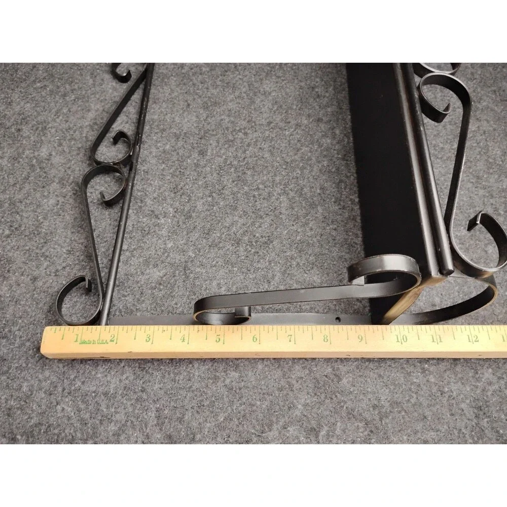 Vintage Black Metal Wrought Iron Shelf Spice Rack Primitive Cottage Core Decor